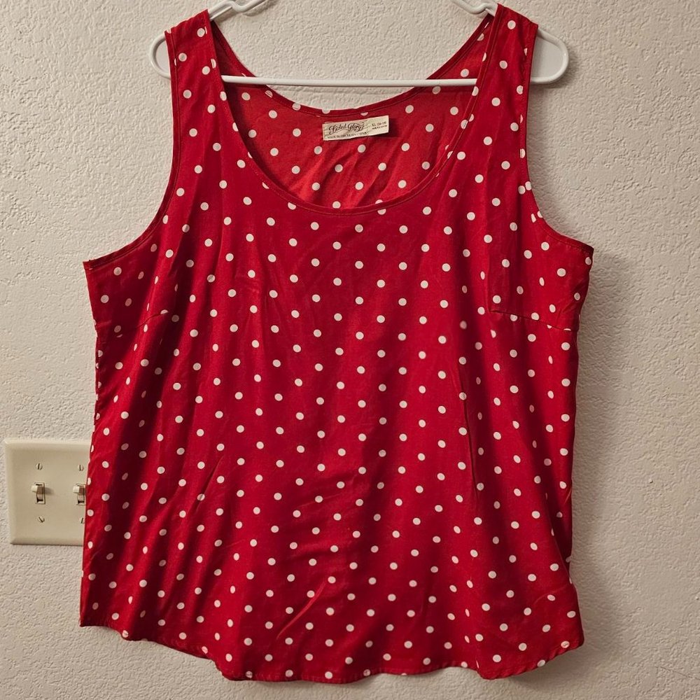 Faded Glory Red and White Polka Dot Tank - Women's XL Blouse - 100% Polyester